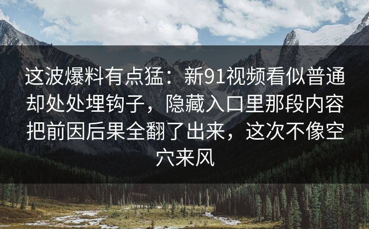 这波爆料有点猛：新91视频看似普通却处处埋钩子，隐藏入口里那段内容把前因后果全翻了出来，这次不像空穴来风