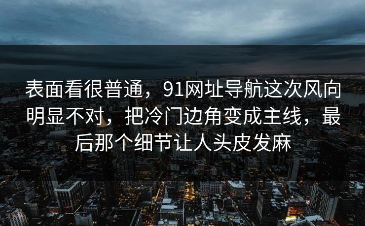 表面看很普通，91网址导航这次风向明显不对，把冷门边角变成主线，最后那个细节让人头皮发麻