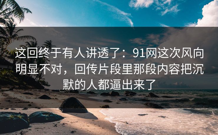 这回终于有人讲透了：91网这次风向明显不对，回传片段里那段内容把沉默的人都逼出来了