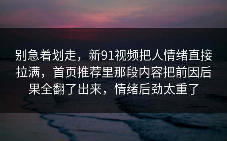 别急着划走，新91视频把人情绪直接拉满，首页推荐里那段内容把前因后果全翻了出来，情绪后劲太重了