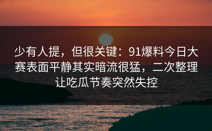 少有人提，但很关键：91爆料今日大赛表面平静其实暗流很猛，二次整理让吃瓜节奏突然失控